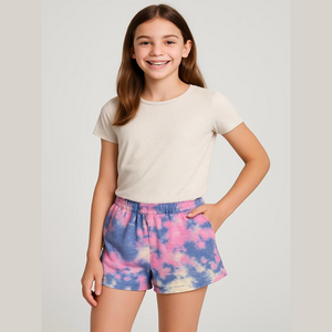 Rumi + Ryder tie-dye pink purple shorts